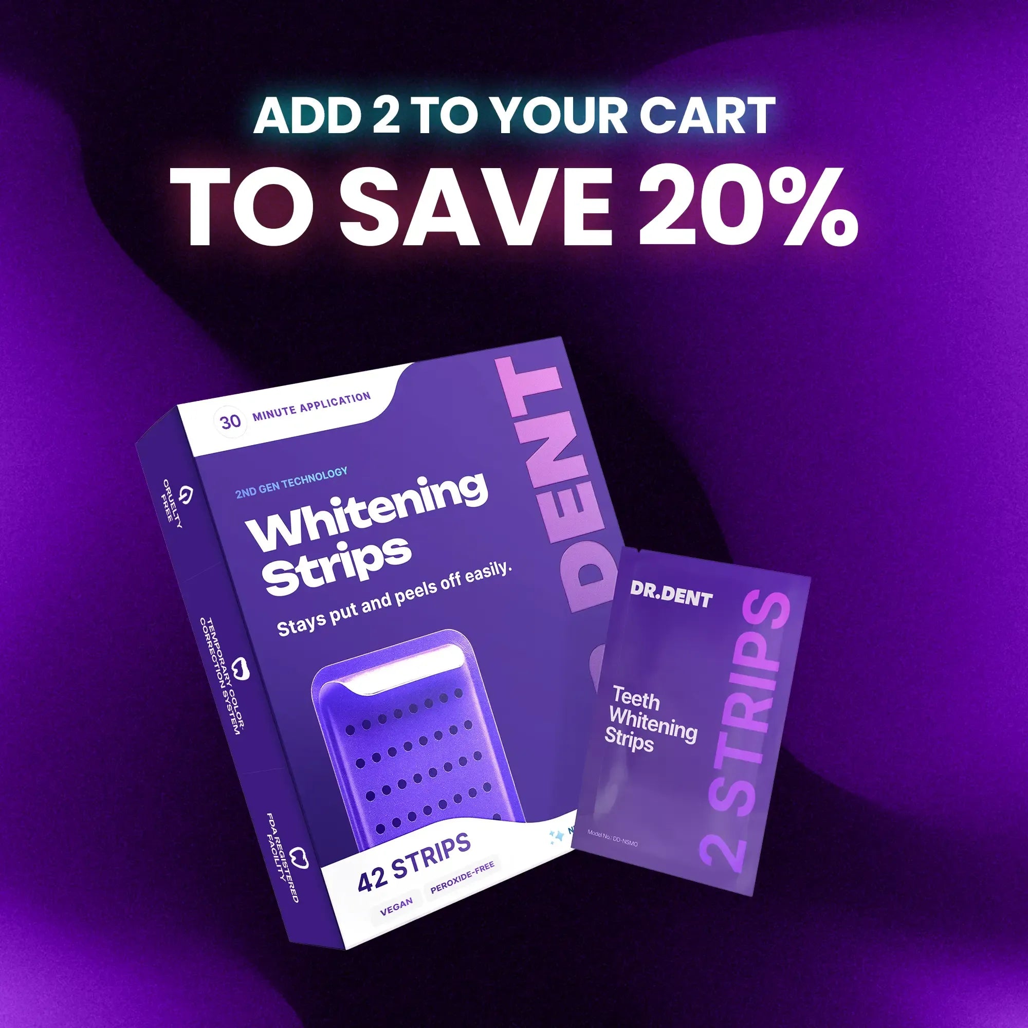 Purple Teeth Whitening Strips 7/21 Whitening Sessions Safe for Gold Does Not Cause Teeth Sensitivity Peroxide Free