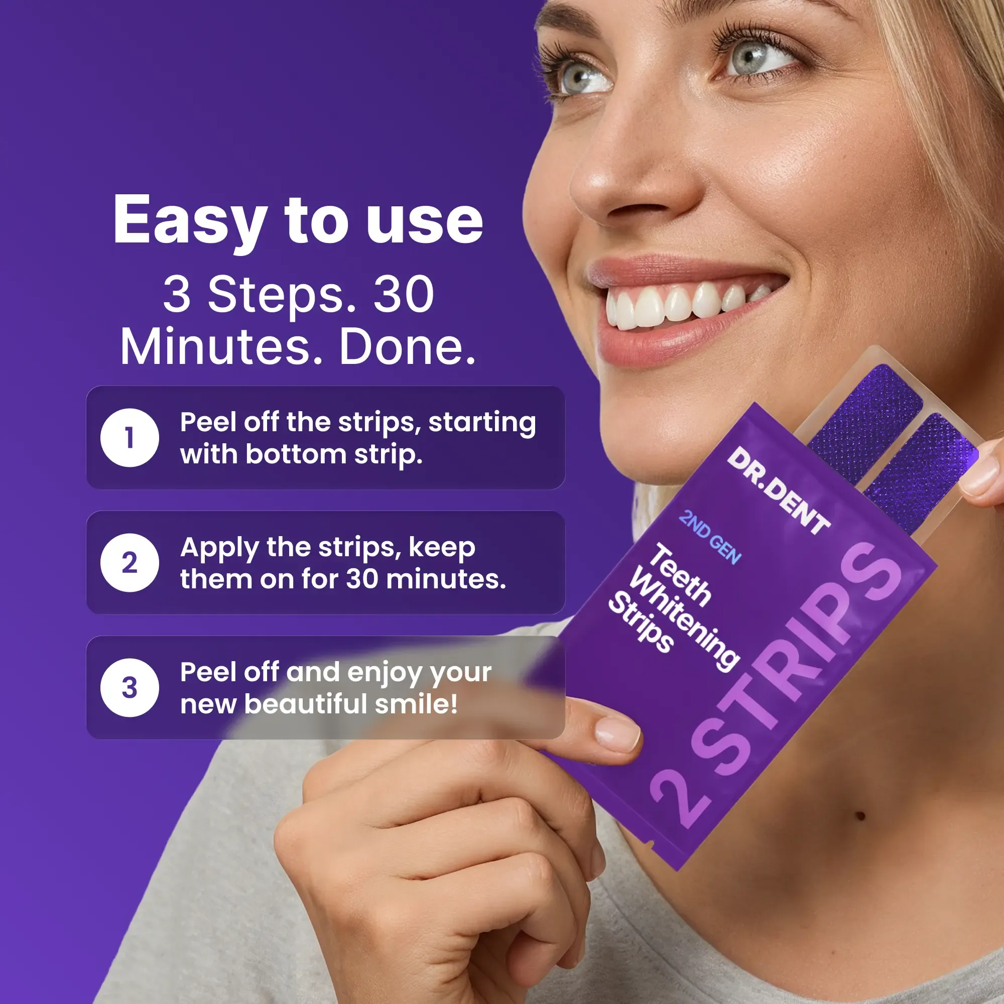 Purple Teeth Whitening Strips 7/21 Whitening Sessions Safe for Gold Does Not Cause Teeth Sensitivity Peroxide Free