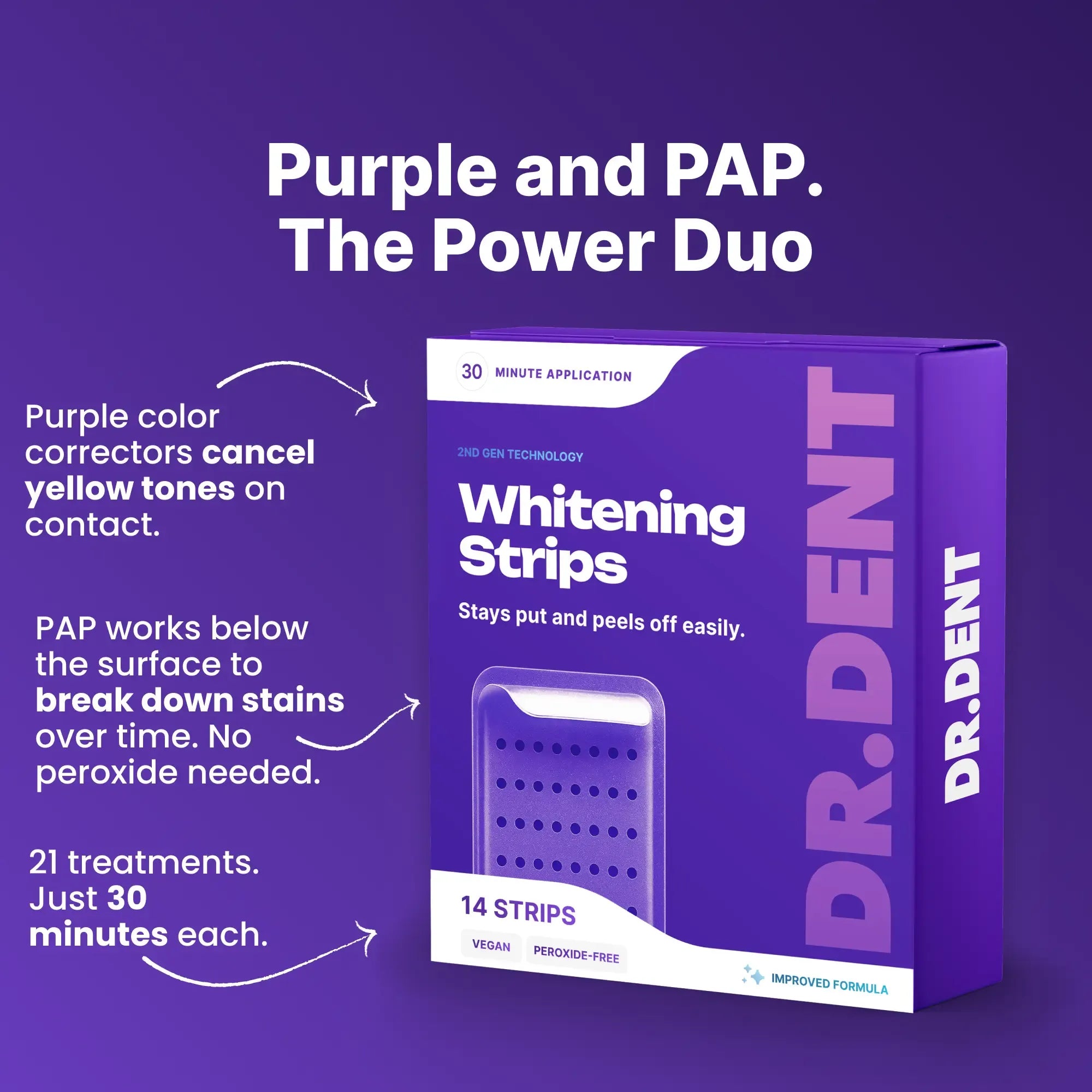 Purple Teeth Whitening Strips 7/21 Whitening Sessions Safe for Gold Does Not Cause Teeth Sensitivity Peroxide Free
