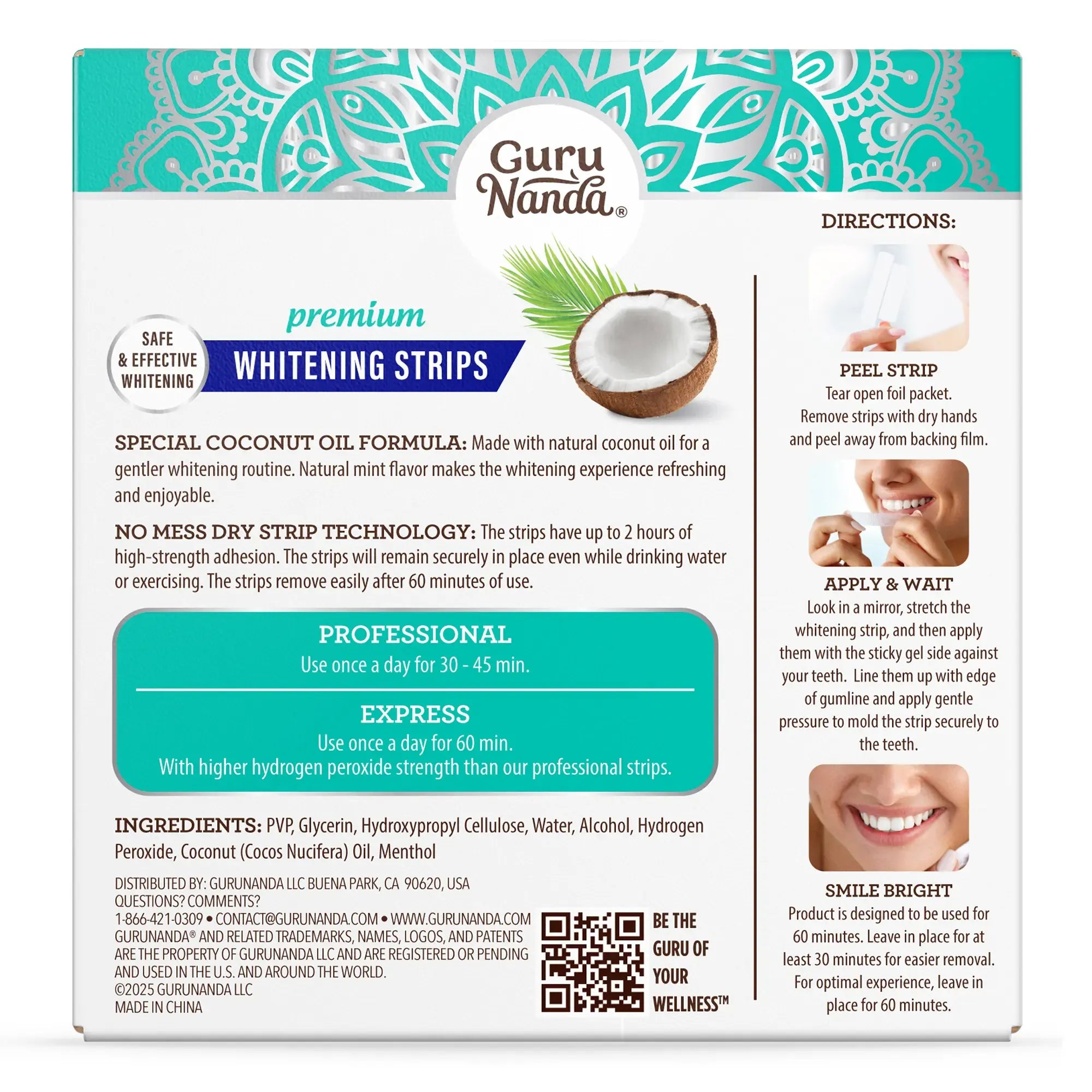 GuruNanda Whitening Strips, 7-day treatment (7 Packets - 2 Strips per pack) - Non-Slip, Dry Strip Technology Whiteningstrips Whiteningstrips