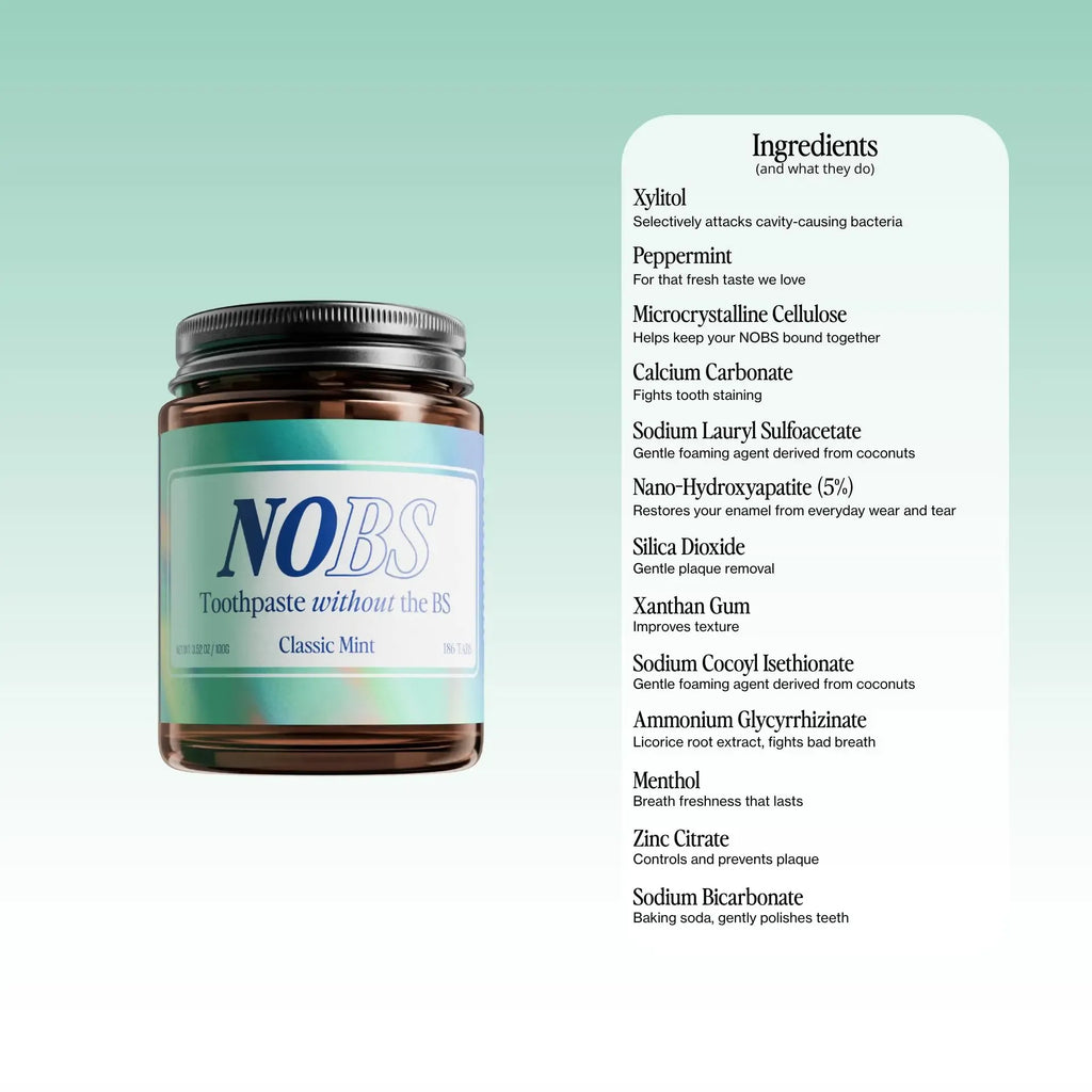 NOBS Toothpaste Tablets - Nano Hydroxyapatite, Fluoride Free, Plastic Free, Eco & Travel Friendly - Remineralize with NHA