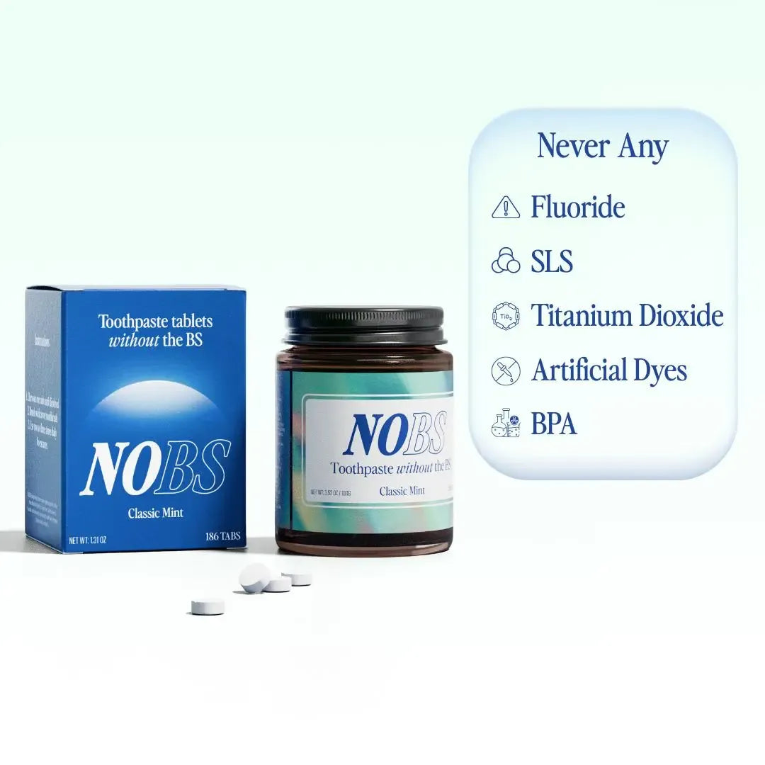 NOBS Toothpaste Tablets - Nano Hydroxyapatite, Fluoride Free, Plastic Free, Eco & Travel Friendly - Remineralize with NHA