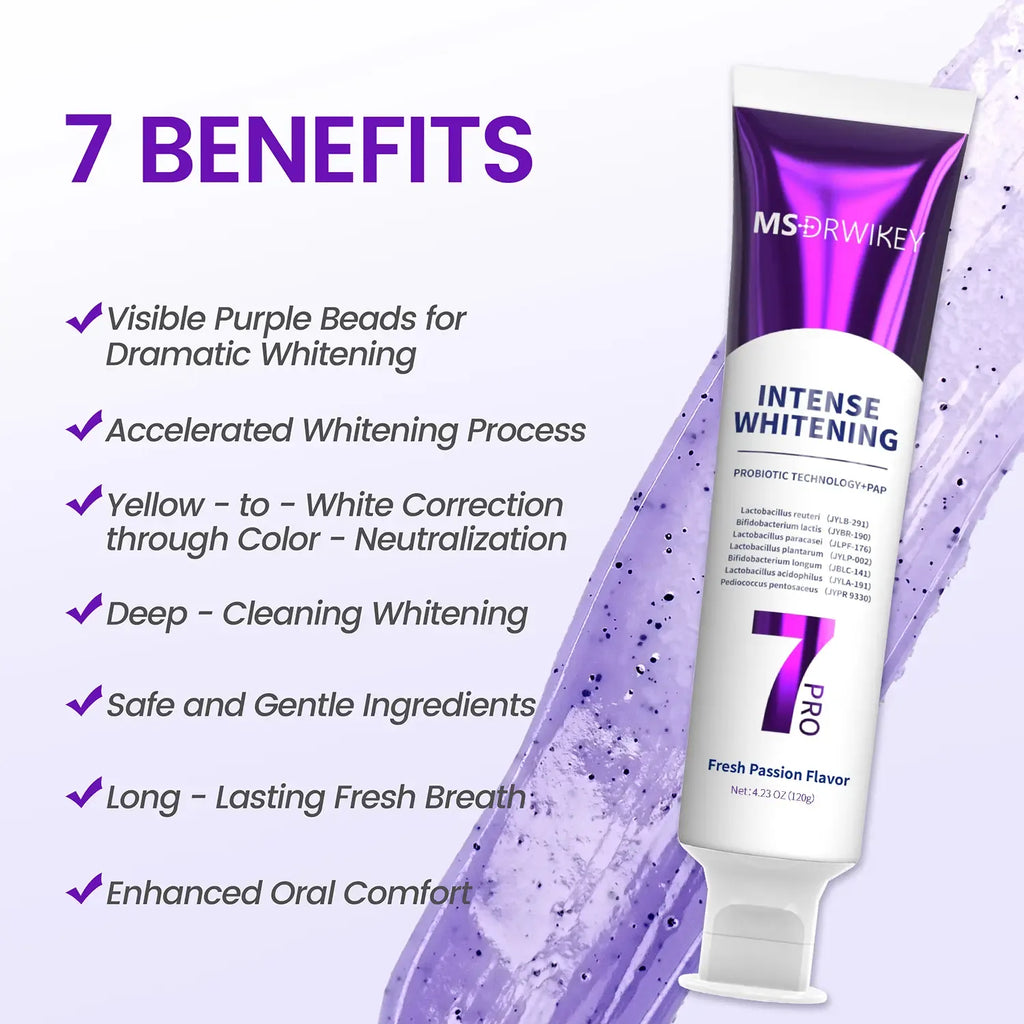 【MSDRWIKEY】New 7-Pro Intensive Toothpaste | Upgraded Purple Formula with 7 Probiotics | Deep Enamel Repair & Long-Lasting Freshness